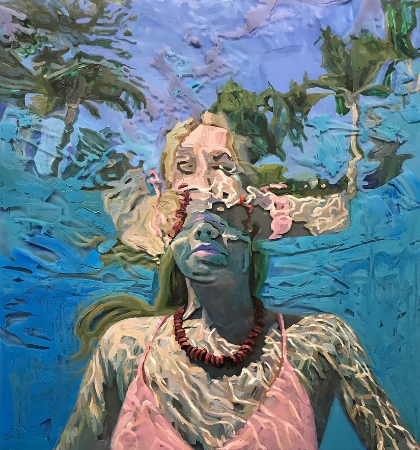 Girl in the water: summer paintings by California artist Isabelle Emrich