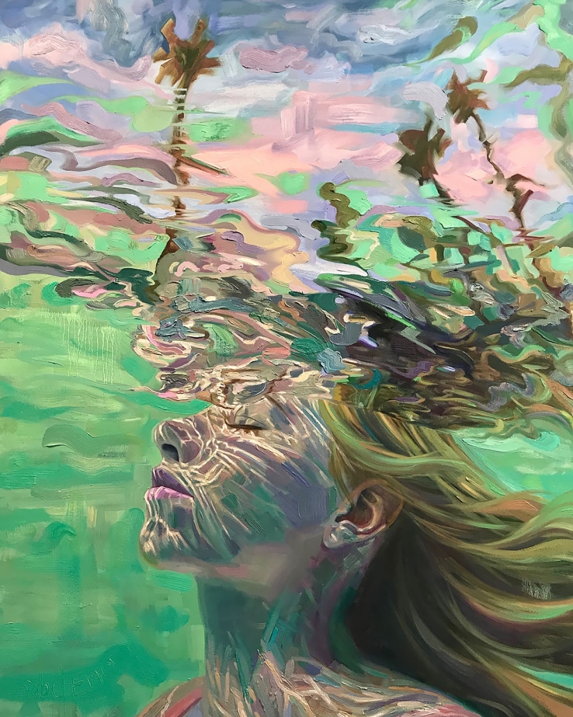 Girl in the water: summer paintings by California artist Isabelle Emrich