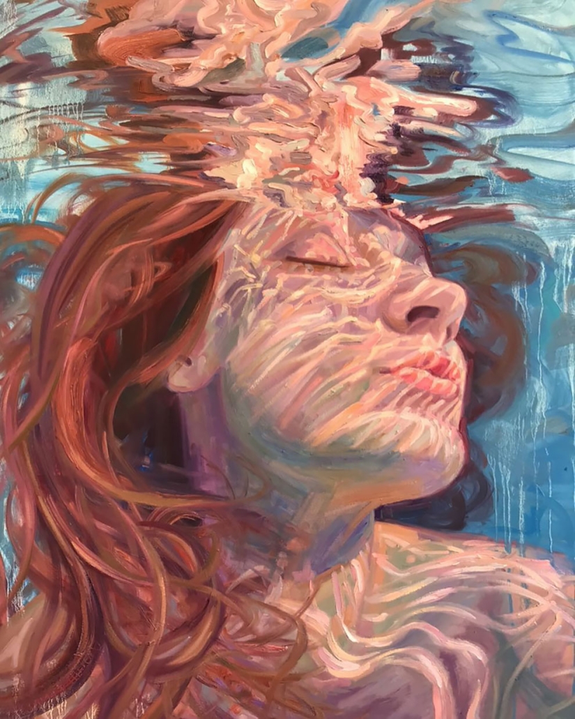 Girl in the water: summer paintings by California artist Isabelle Emrich