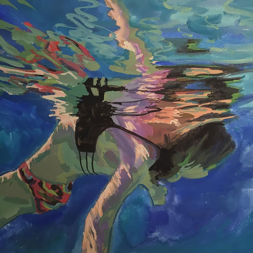 Girl in the water: summer paintings by California artist Isabelle Emrich