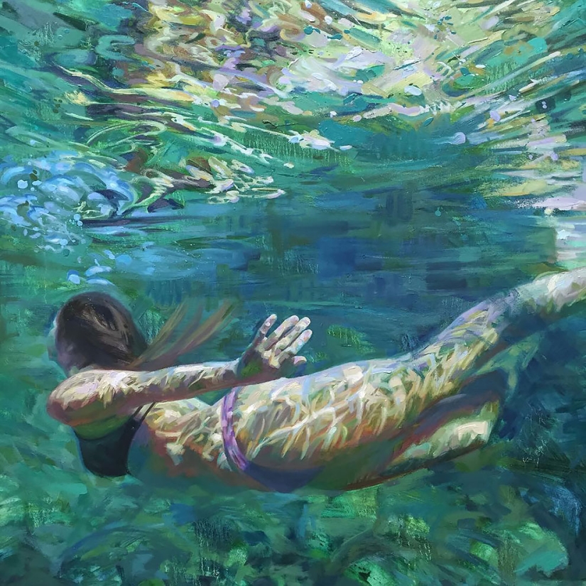 Girl in the water: summer paintings by California artist Isabelle Emrich