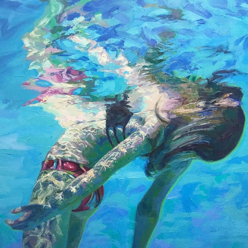 Girl in the water: summer paintings by California artist Isabelle Emrich