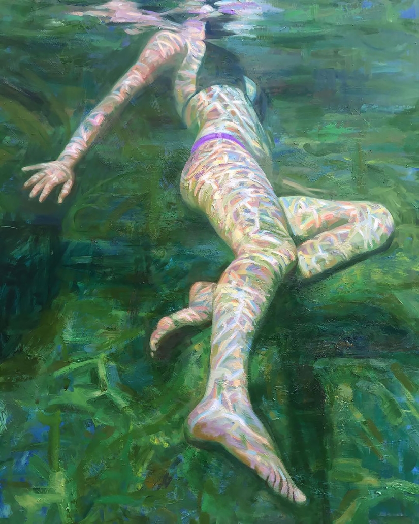 Girl in the water: summer paintings by California artist Isabelle Emrich