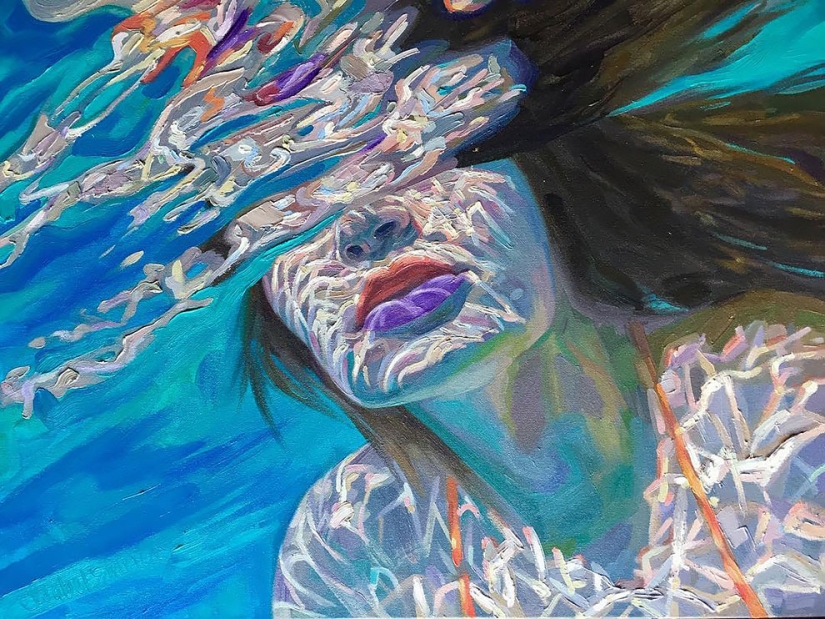 Girl in the water: summer paintings by California artist Isabelle Emrich