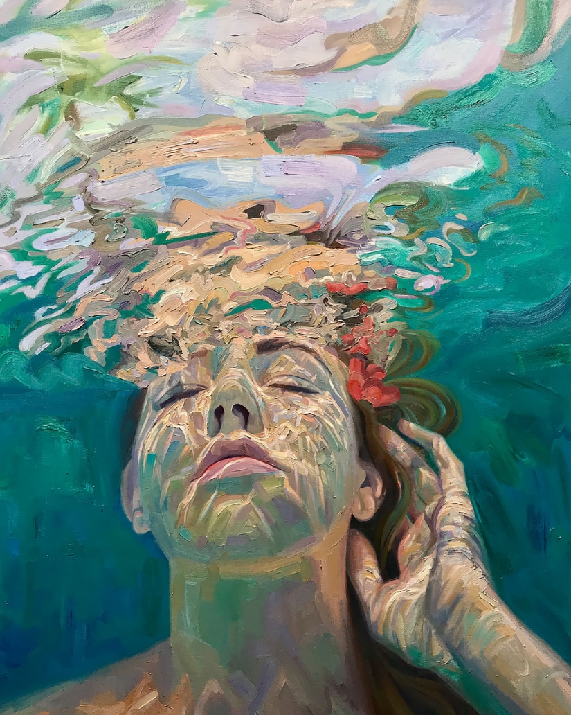 Girl in the water: summer paintings by California artist Isabelle Emrich