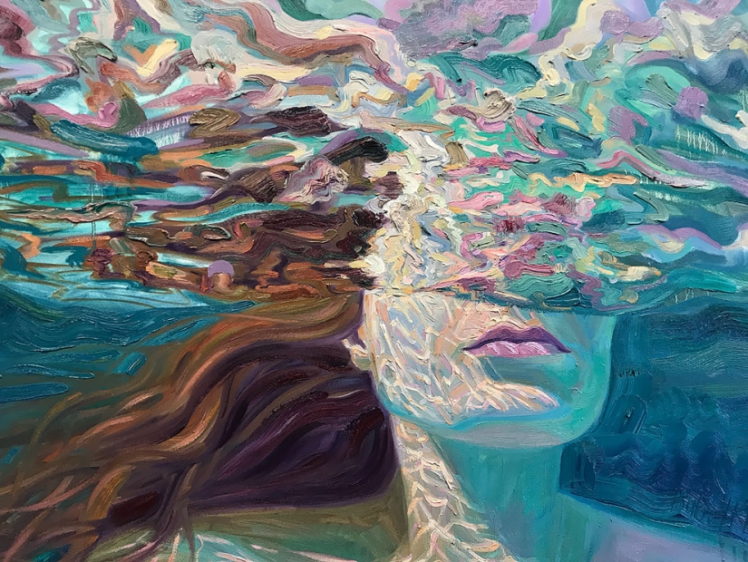 Girl in the water: summer paintings by California artist Isabelle Emrich