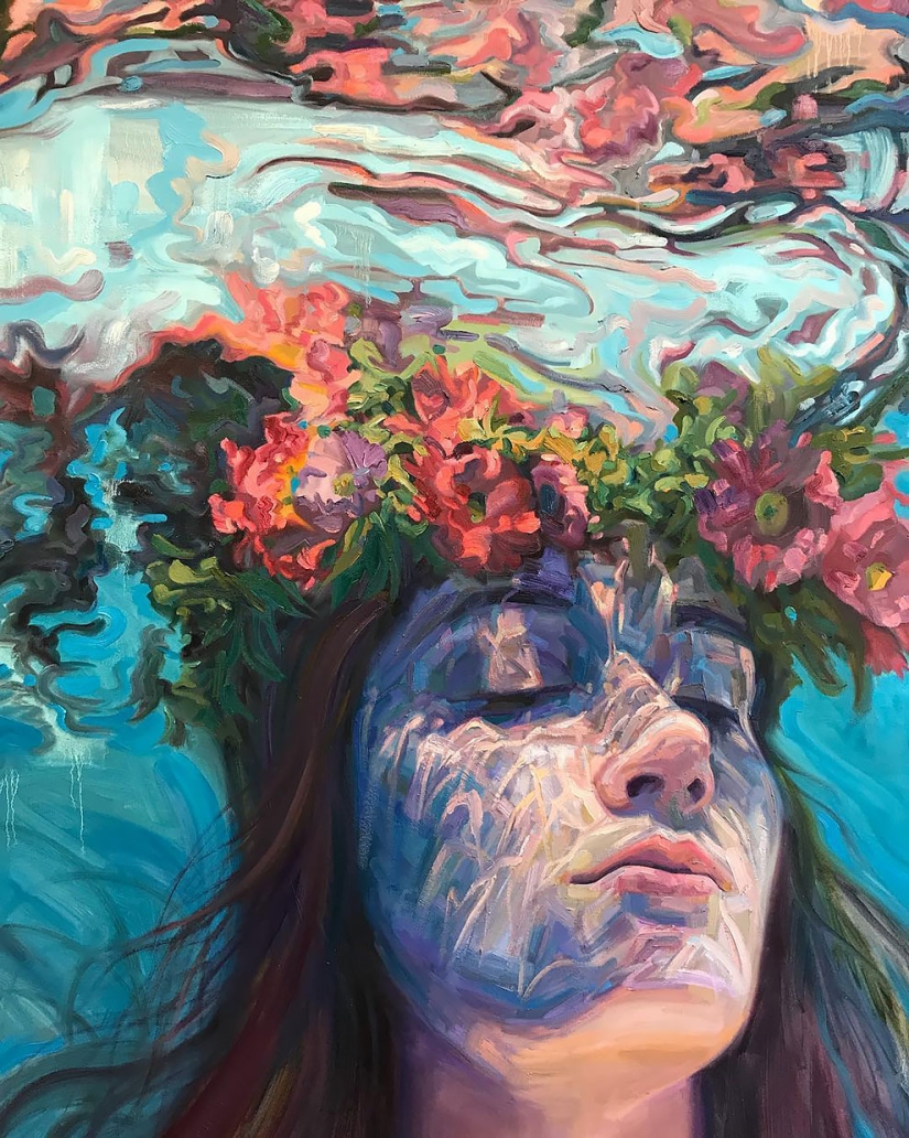 Girl in the water: summer paintings by California artist Isabelle Emrich