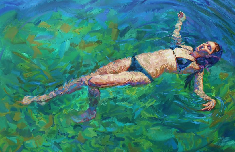 Girl in the water: summer paintings by California artist Isabelle Emrich