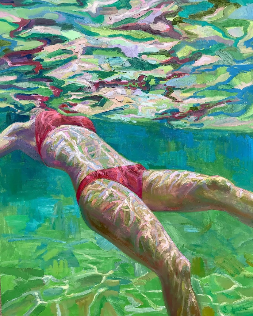 Girl in the water: summer paintings by California artist Isabelle Emrich