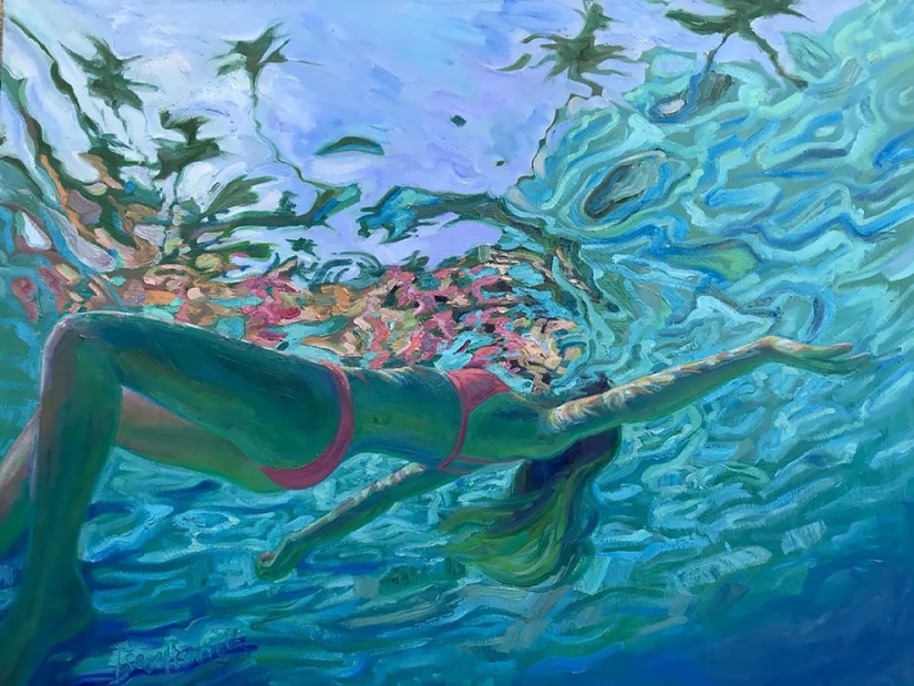 Girl in the water: summer paintings by California artist Isabelle Emrich