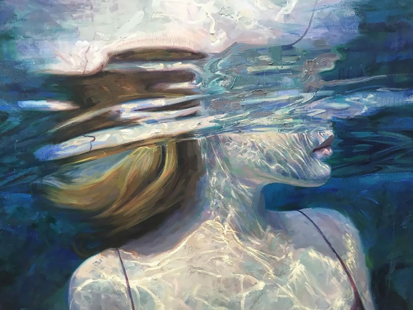 Girl in the water: summer paintings by California artist Isabelle Emrich