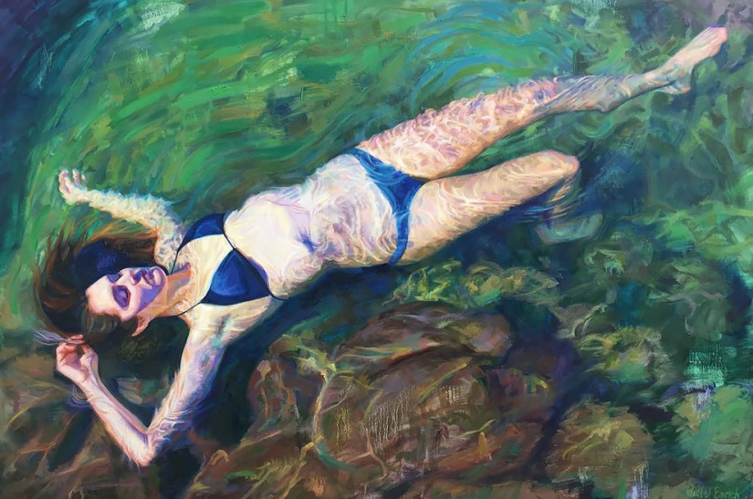 Girl in the water: summer paintings by California artist Isabelle Emrich