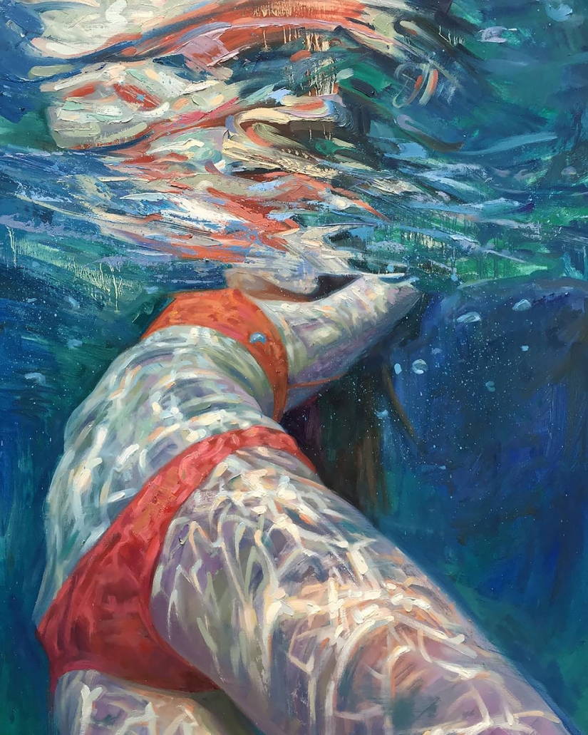 Girl in the water: summer paintings by California artist Isabelle Emrich