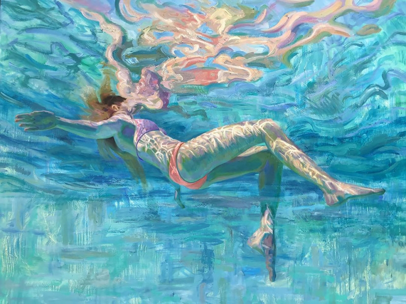 Girl in the water: summer paintings by California artist Isabelle Emrich