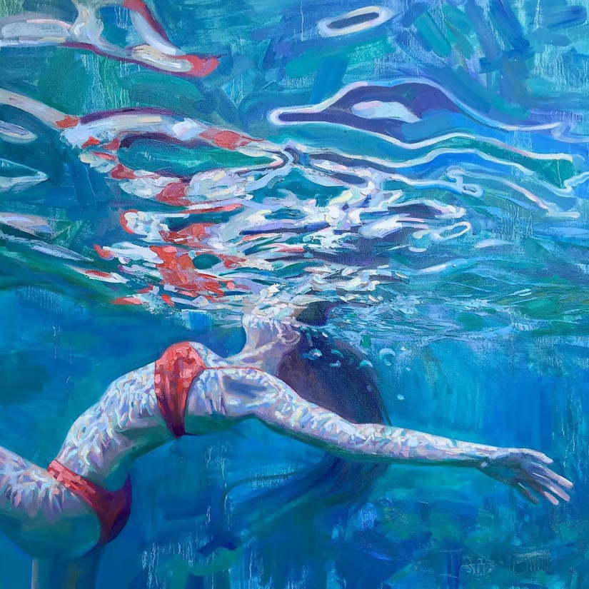 Girl in the water: summer paintings by California artist Isabelle Emrich