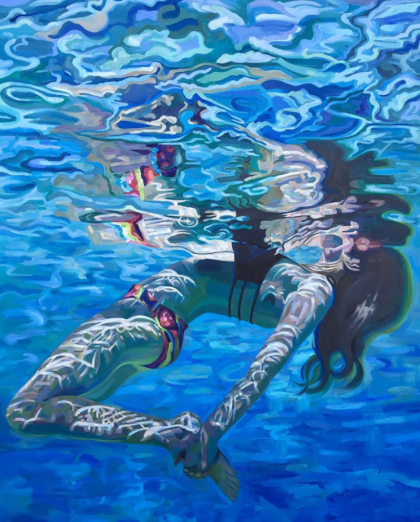 Girl in the water: summer paintings by California artist Isabelle Emrich