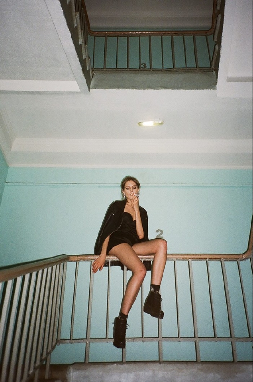 Girls on stairwells-celebration of post-Soviet entrances