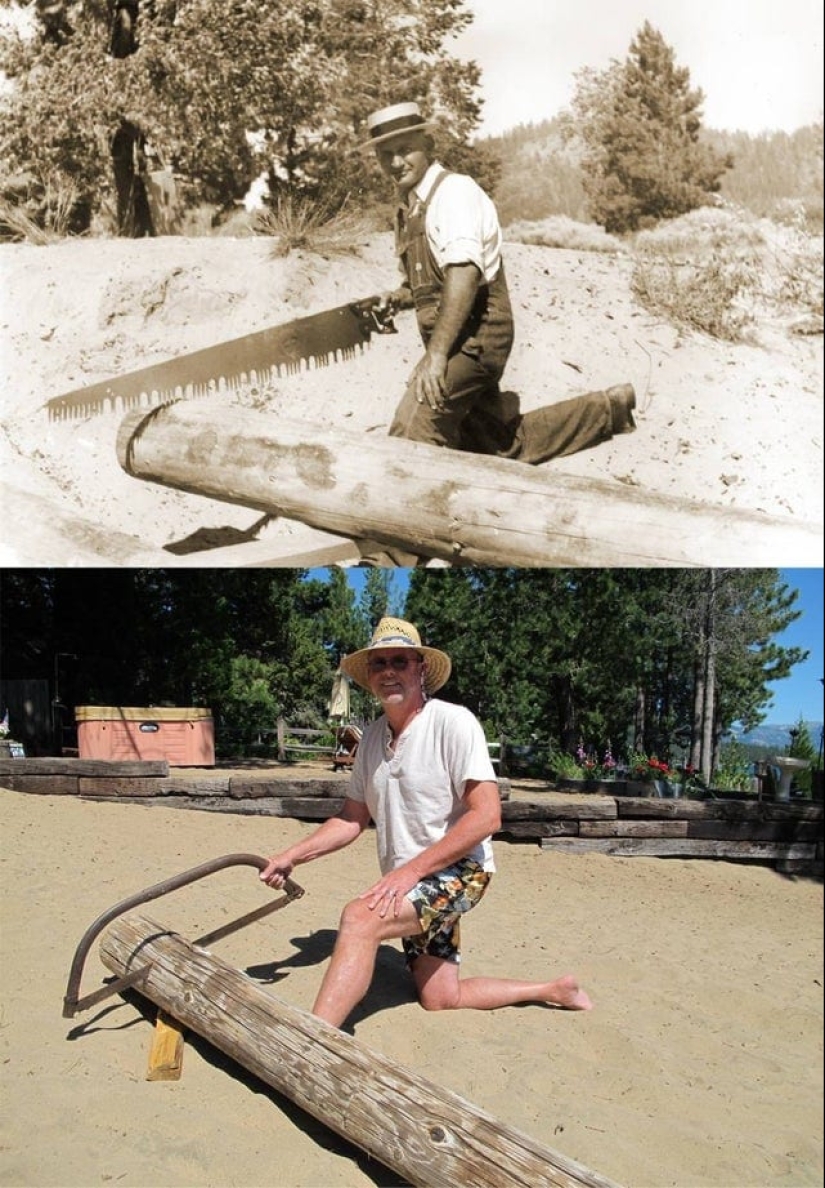 Grandchildren have recreated photos of their grandparents in his youth, showing the incredible power of genes