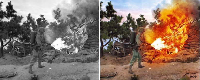 Hacer recuerdos: colorazione famosa foto en blanco y negro