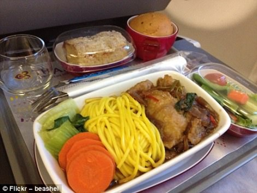 How different is the food of passengers in business class and economy class on the plane