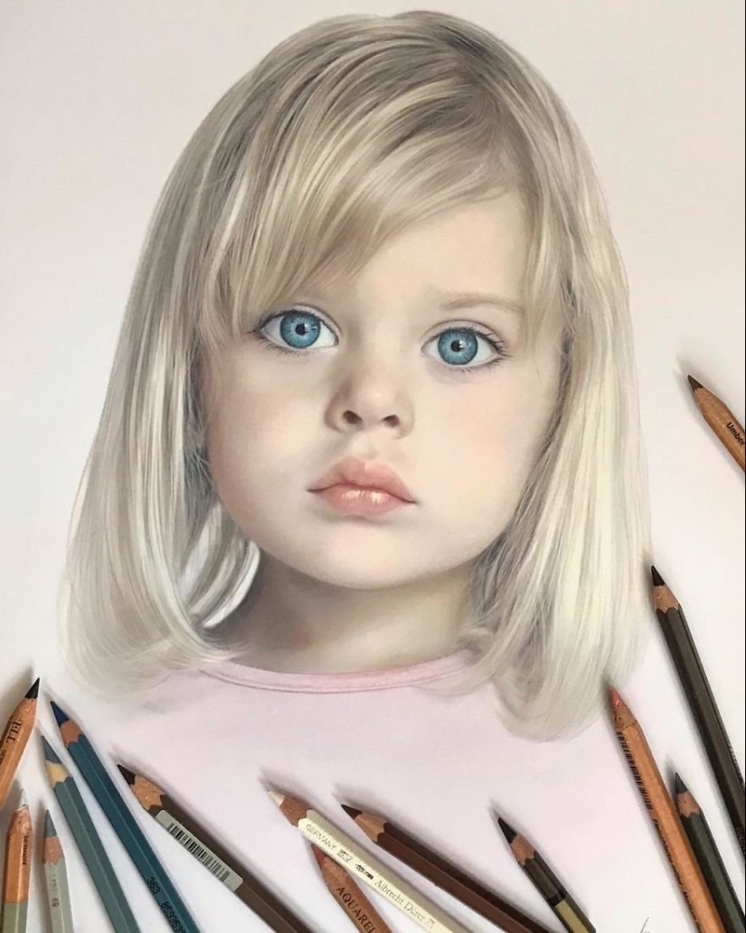 Hyperrealistic dibujos con lápices de colores de Lena Litvina