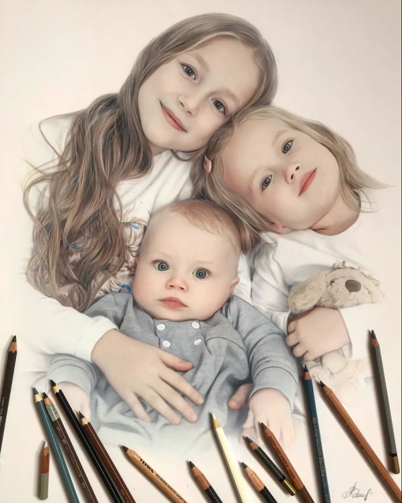 Hyperrealistic dibujos con lápices de colores de Lena Litvina