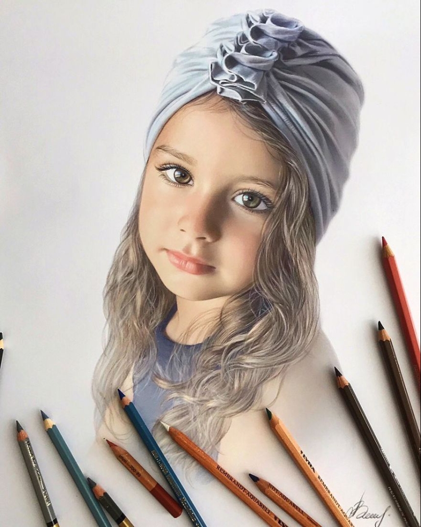 Hyperrealistic dibujos con lápices de colores de Lena Litvina