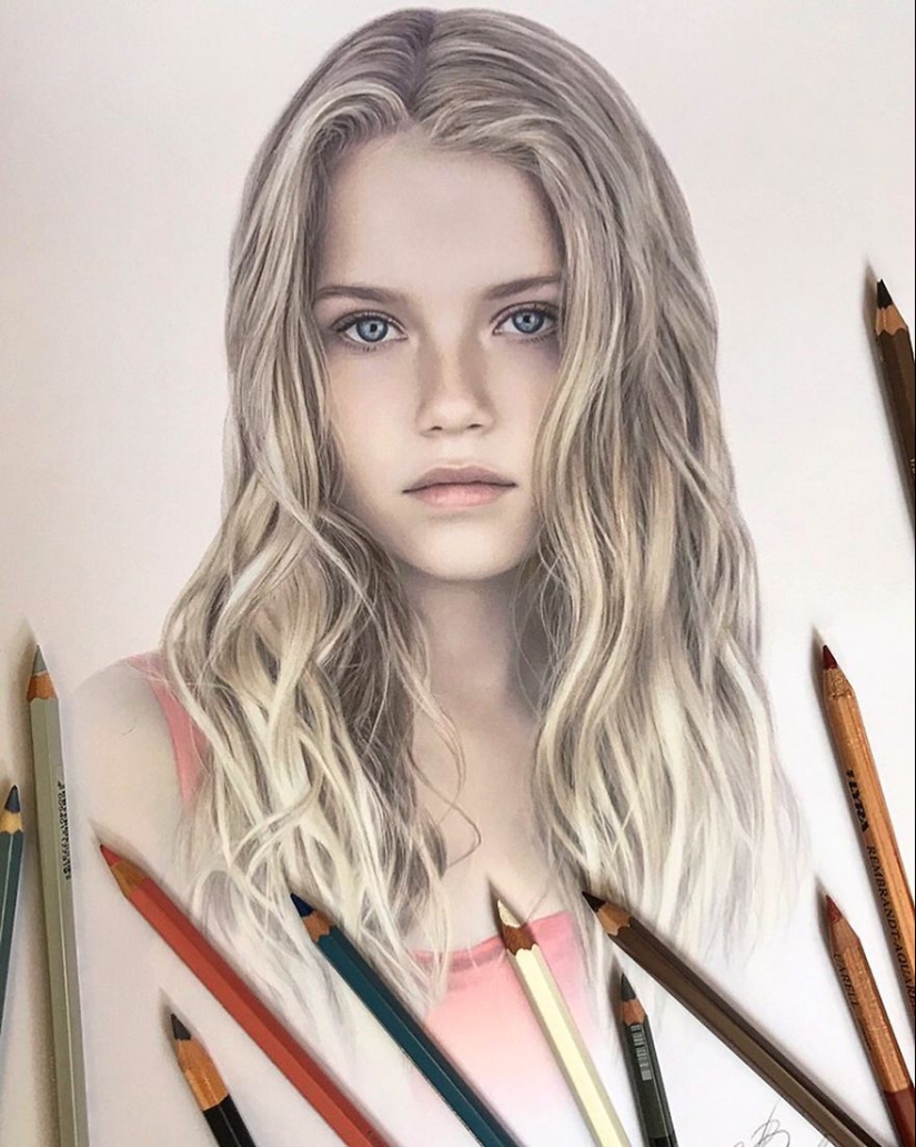 Hyperrealistic dibujos con lápices de colores de Lena Litvina