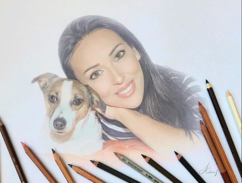 Hyperrealistic drawings with colored pencils from Lena Litvina