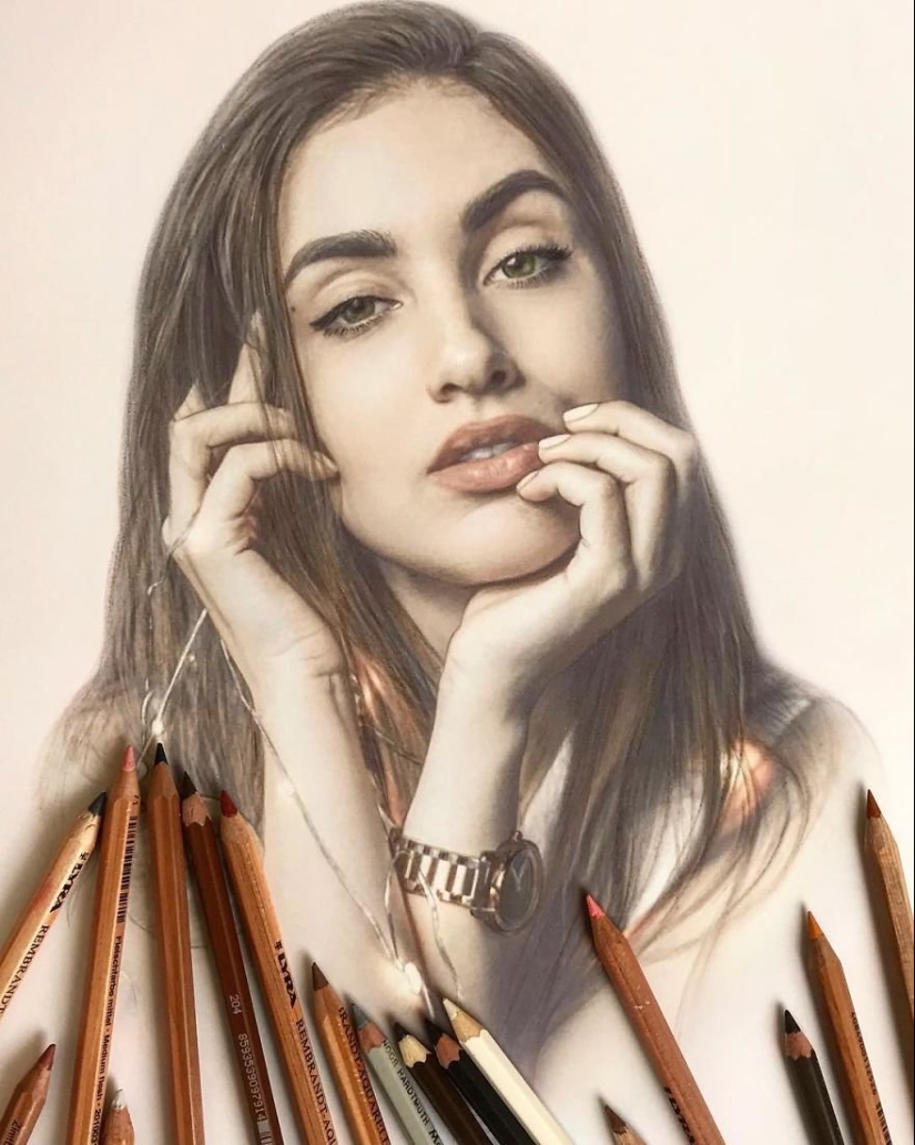 Hyperrealistic drawings with colored pencils from Lena Litvina