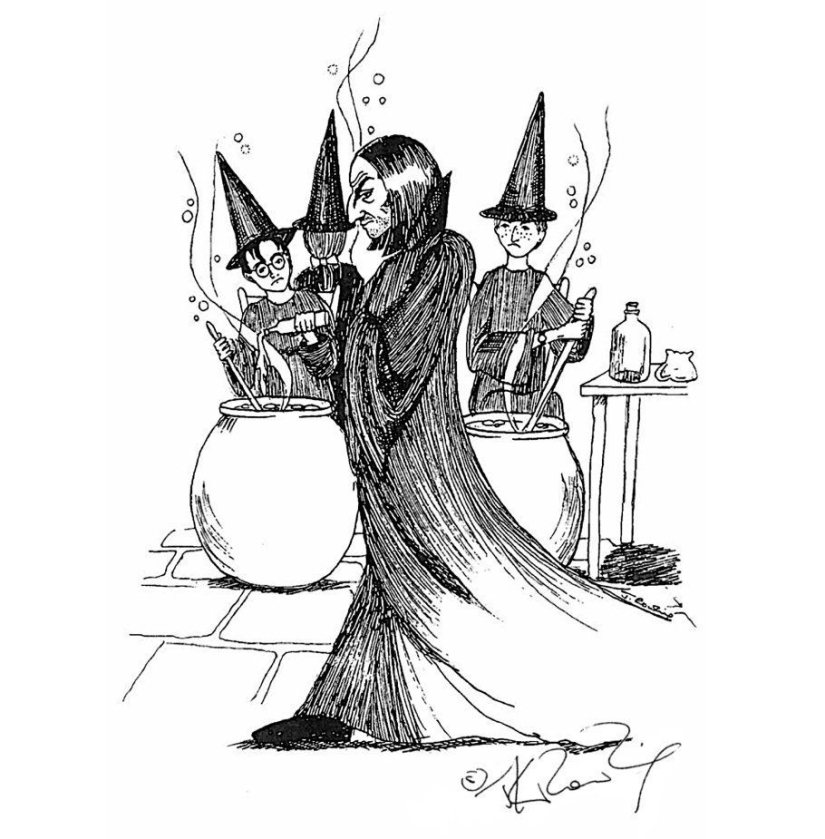 Illustrations by J.K. Rowling herself for the Harry Potter books