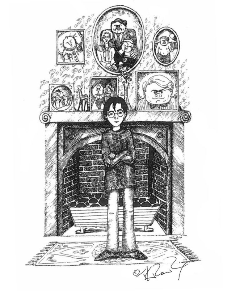 Illustrations by J.K. Rowling herself for the Harry Potter books