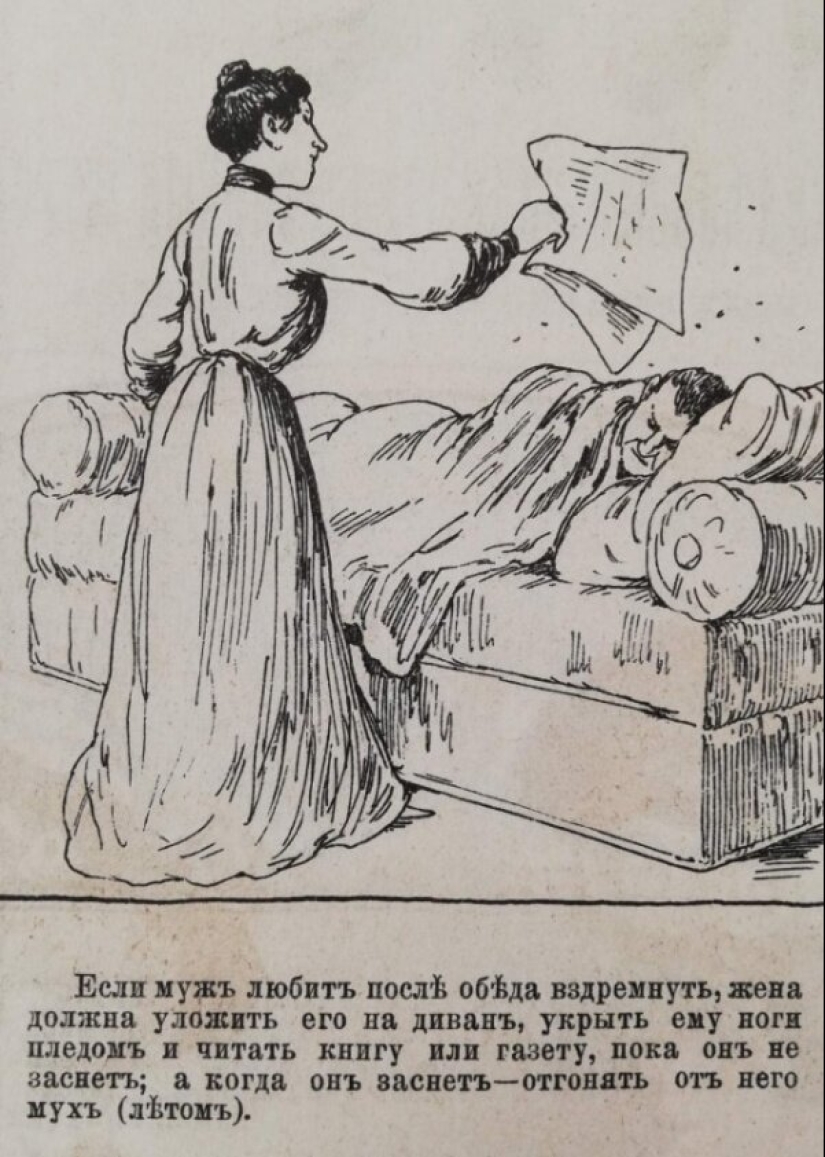 Ilustración de la revista de finales del siglo 19: "cómo comportarse Como una buena esposa"