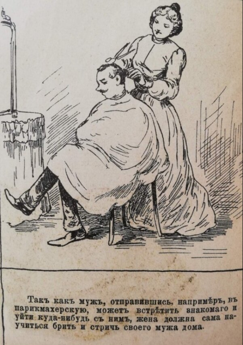 Ilustración de la revista de finales del siglo 19: "cómo comportarse Como una buena esposa"