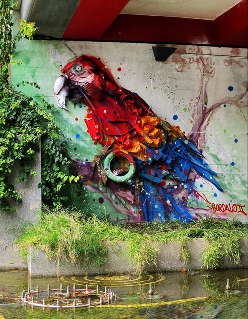 Impresionante el arte de la calle en forma de animales hechas totalmente de basura