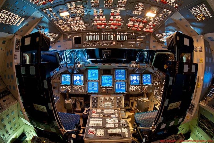 In the cockpit of the space shuttle pilot