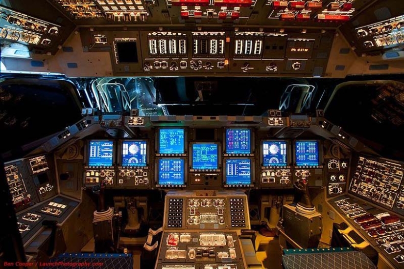 In the cockpit of the space shuttle pilot