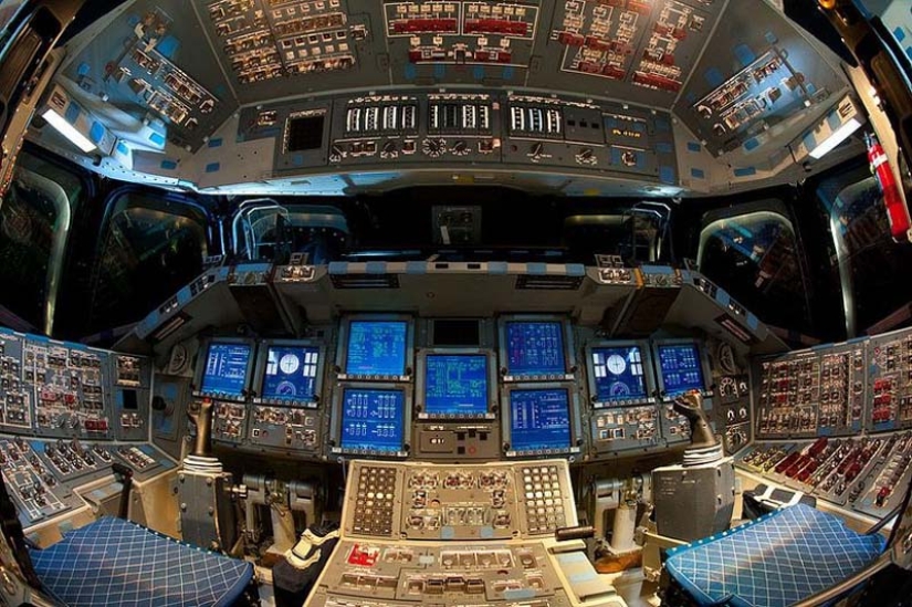 In the cockpit of the space shuttle pilot