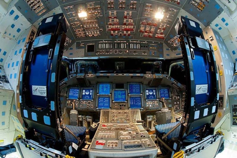 In the cockpit of the space shuttle pilot