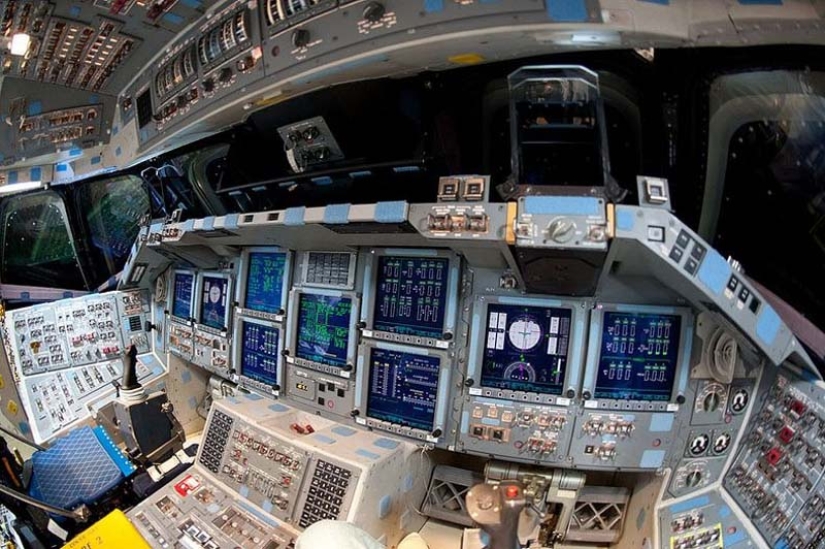 In the cockpit of the space shuttle pilot