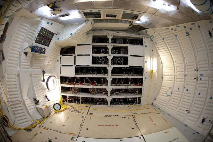 In the cockpit of the space shuttle pilot