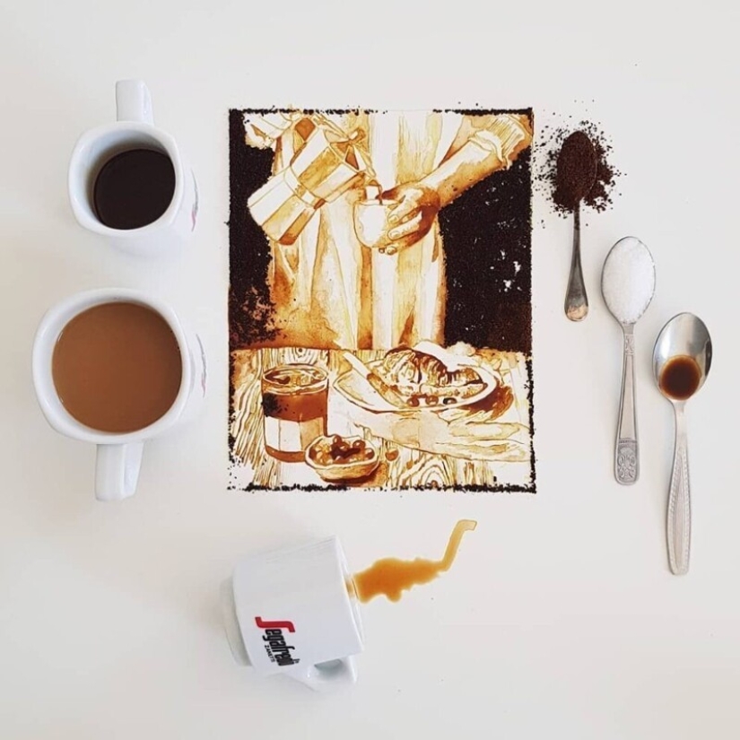 Italian artist Giulia Bernardelli turned spilled coffee into art