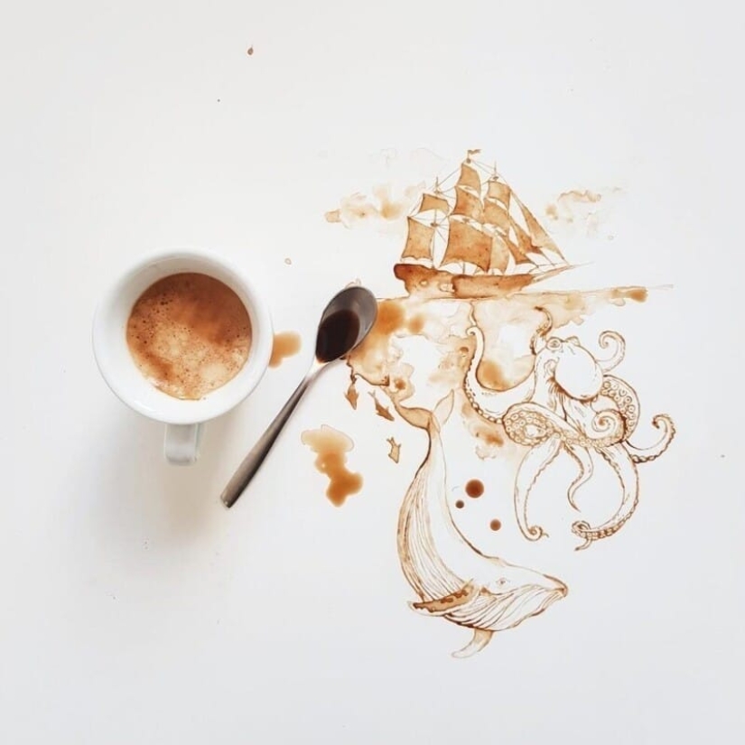 Italian artist Giulia Bernardelli turned spilled coffee into art