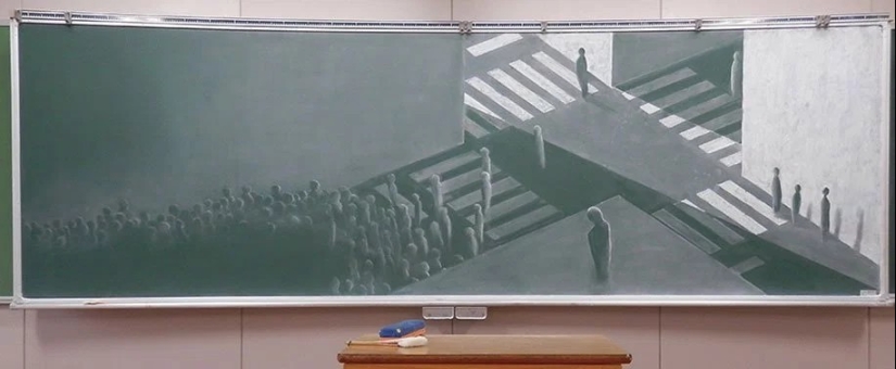 Japanese schoolchildren create incredibly beautiful drawings on school boards