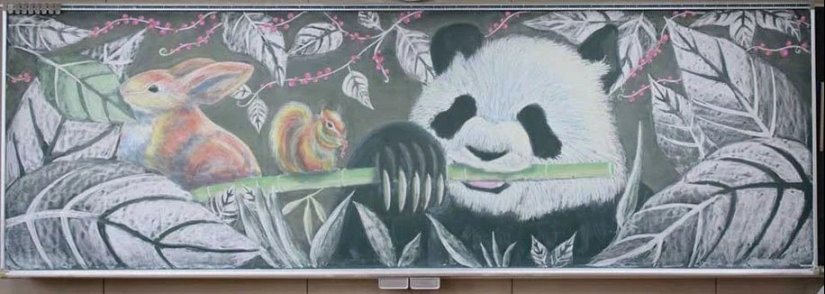 Japanese schoolchildren create incredibly beautiful drawings on school boards