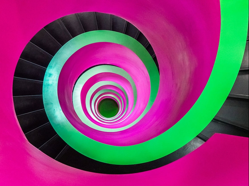 Kaleidoscope of spiral stairs