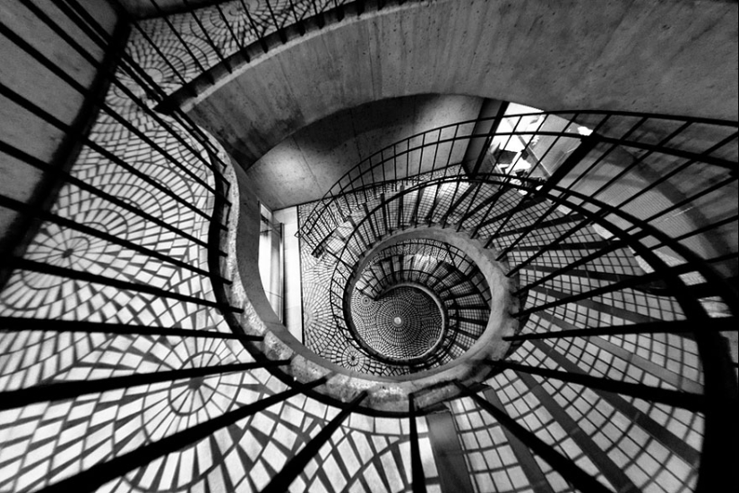 Kaleidoscope of spiral stairs