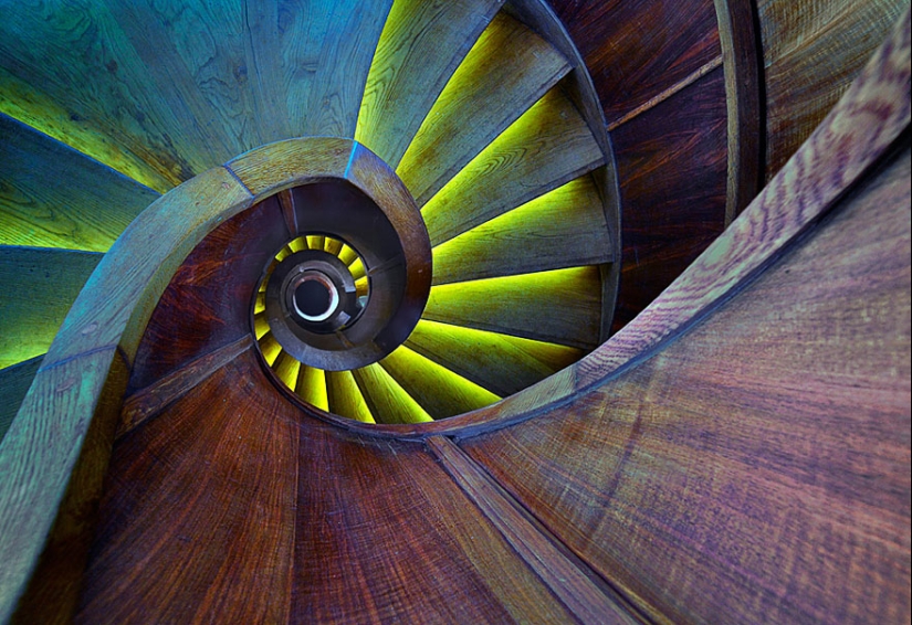 Kaleidoscope of spiral stairs