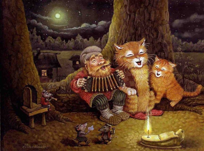 Kind cat tales by the artist Alexander Maskaev