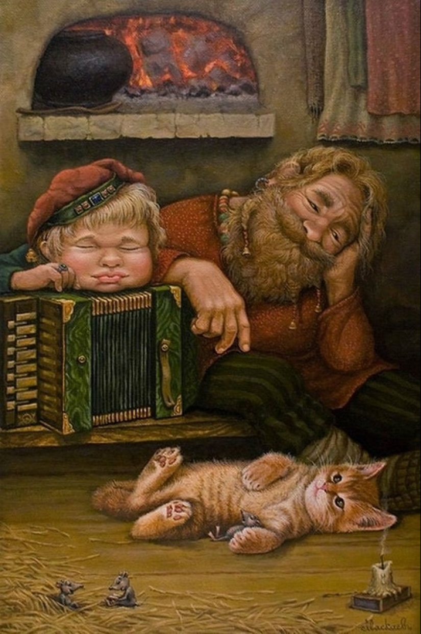 Kind cat tales by the artist Alexander Maskaev